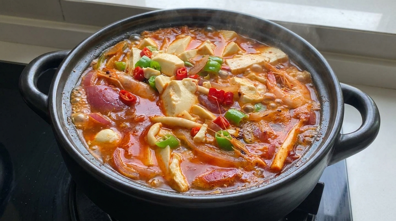 Sopa Coreana Picante de Kimchi y Tofu (Kimchi-jjigae)