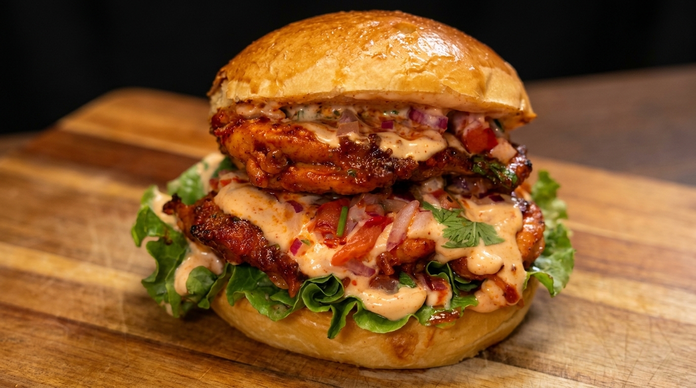 Hamburguesa Mexicana de Pollo a la Parrilla con Salsa de Tomate Fresca