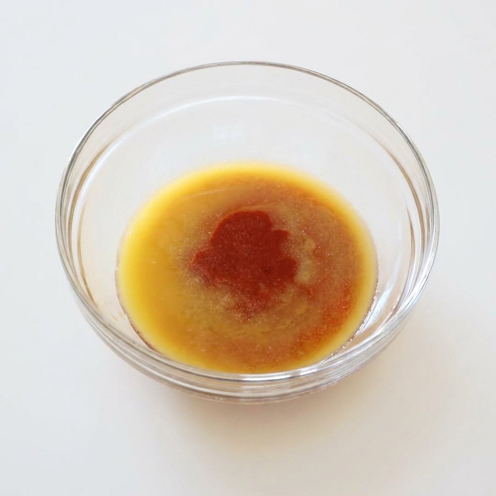 Ajo en polvo y sal espolvoreados sobre la mezcla de salsa búfalo y mantequilla derretida.
