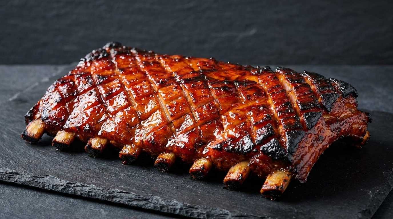 Costillas de cerdo asadas al estilo cantonés con glaseado de miel (Char Siu Ribs)