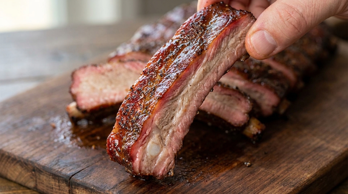 Costillas estilo St. Louis ahumadas con salsa mop de manzana