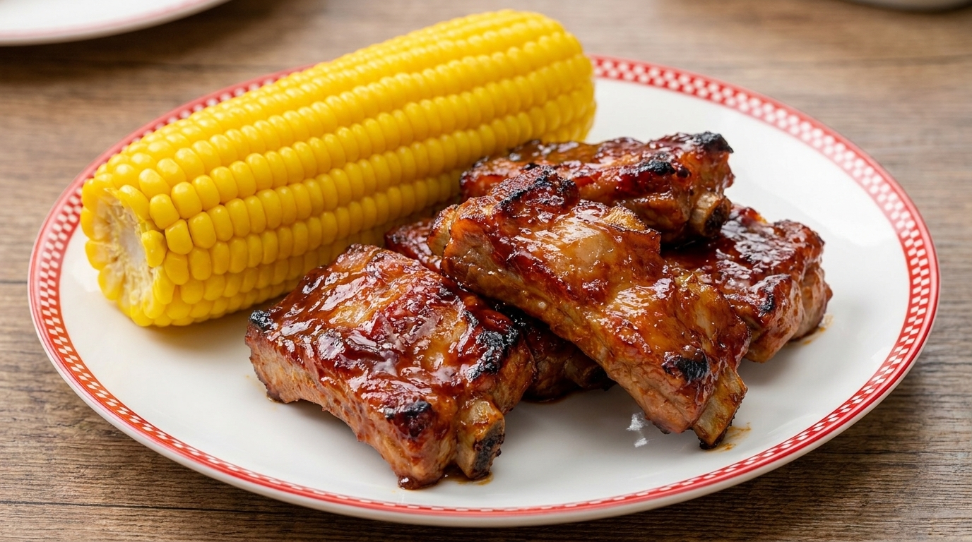 Costillas de cerdo al horno estilo Universal Studios con maíz dulce