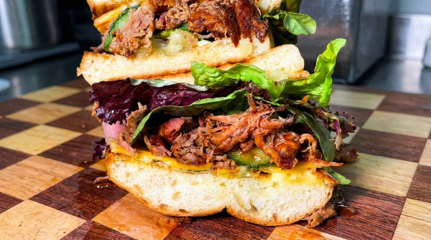 Hamburguesa gourmet de pulled pork ahumado con piña