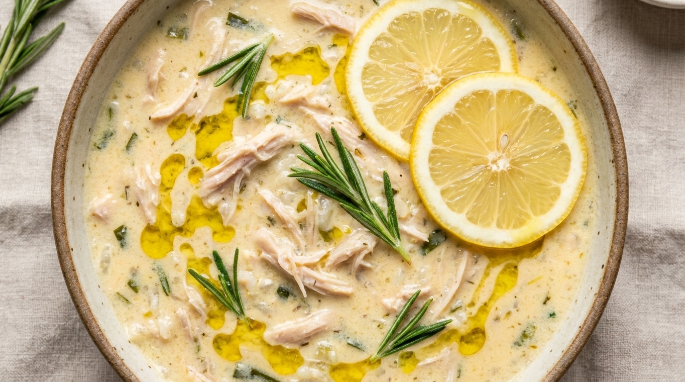 Sopa griega de pollo y limón (Avgolemono)