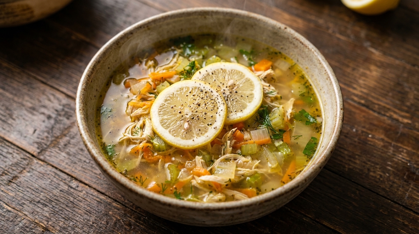 Sopa griega de pollo y limón