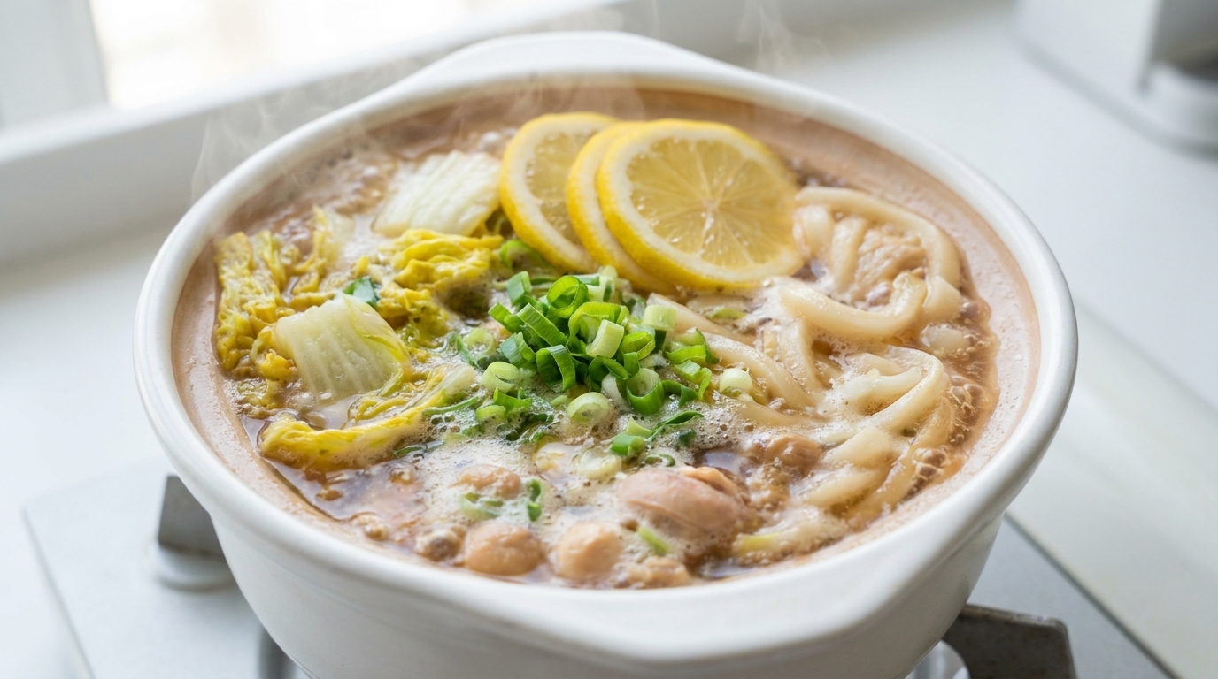 Sopa de Fideos Udon con Pollo al Limón