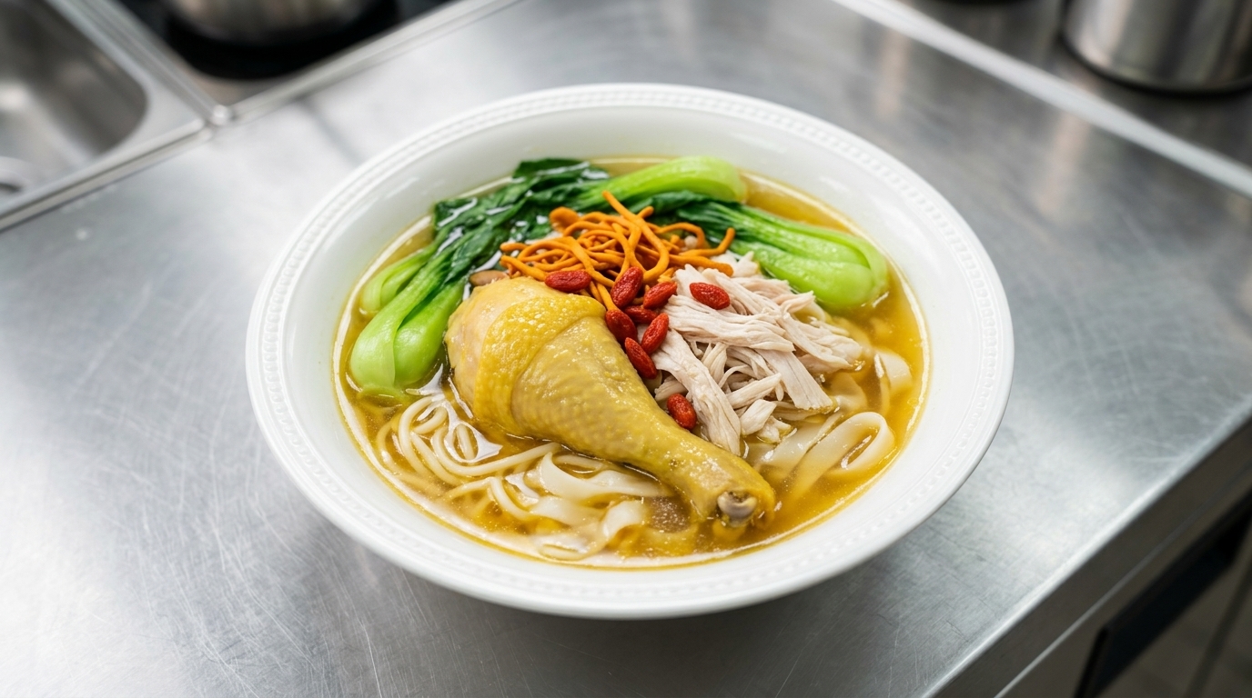 Fideos con Sopa de Pollo Dorada