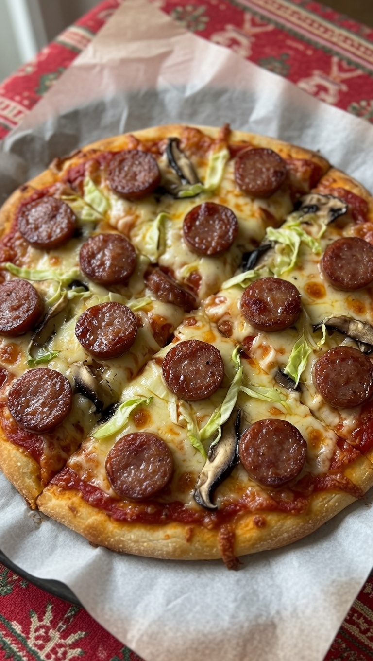 Pizza Casera de Salchicha Italiana y Champiñones