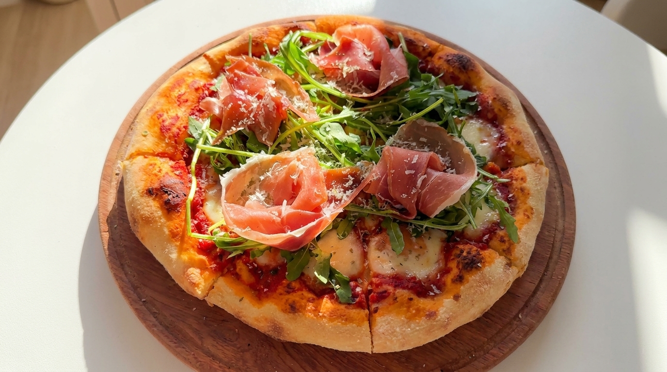 Pizza auténtica de jamón de Parma y rúcula (Prosciutto e Rucola)