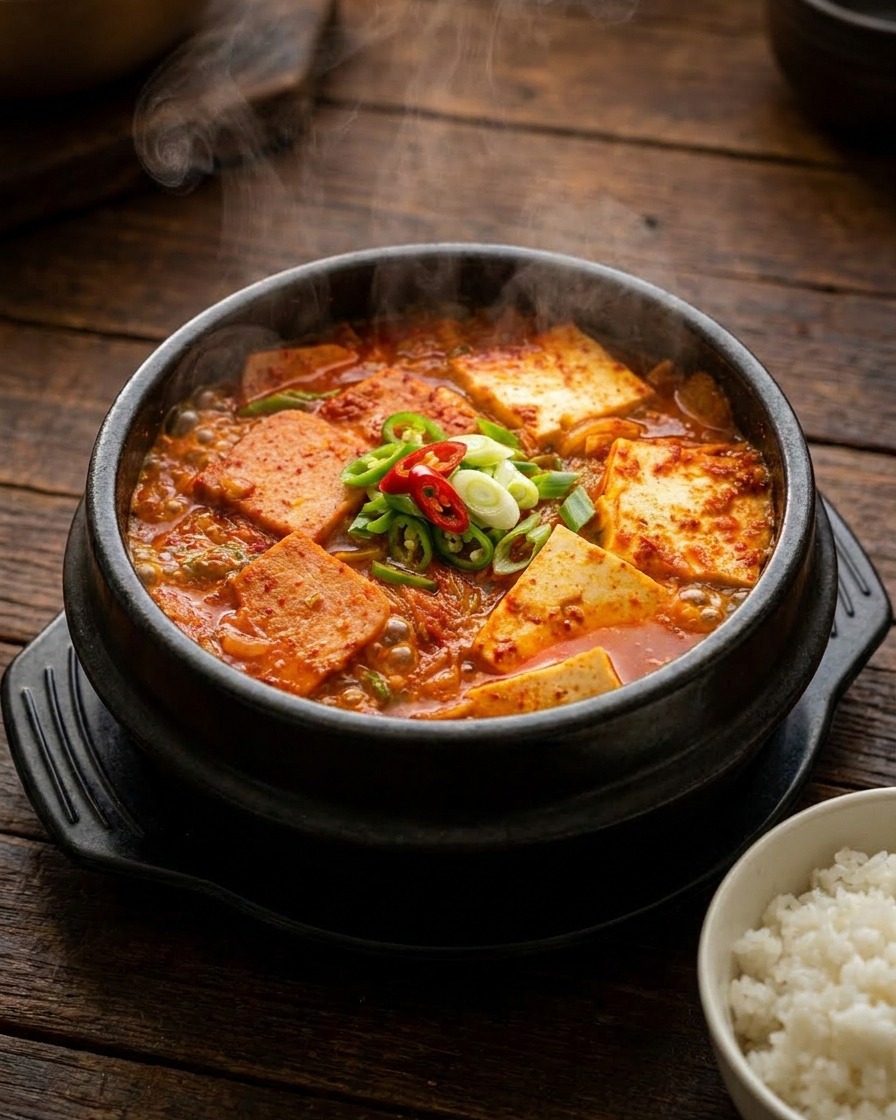 Aceite de pollo siendo vertido con un cucharón en una olla grande de caldo hirviendo.