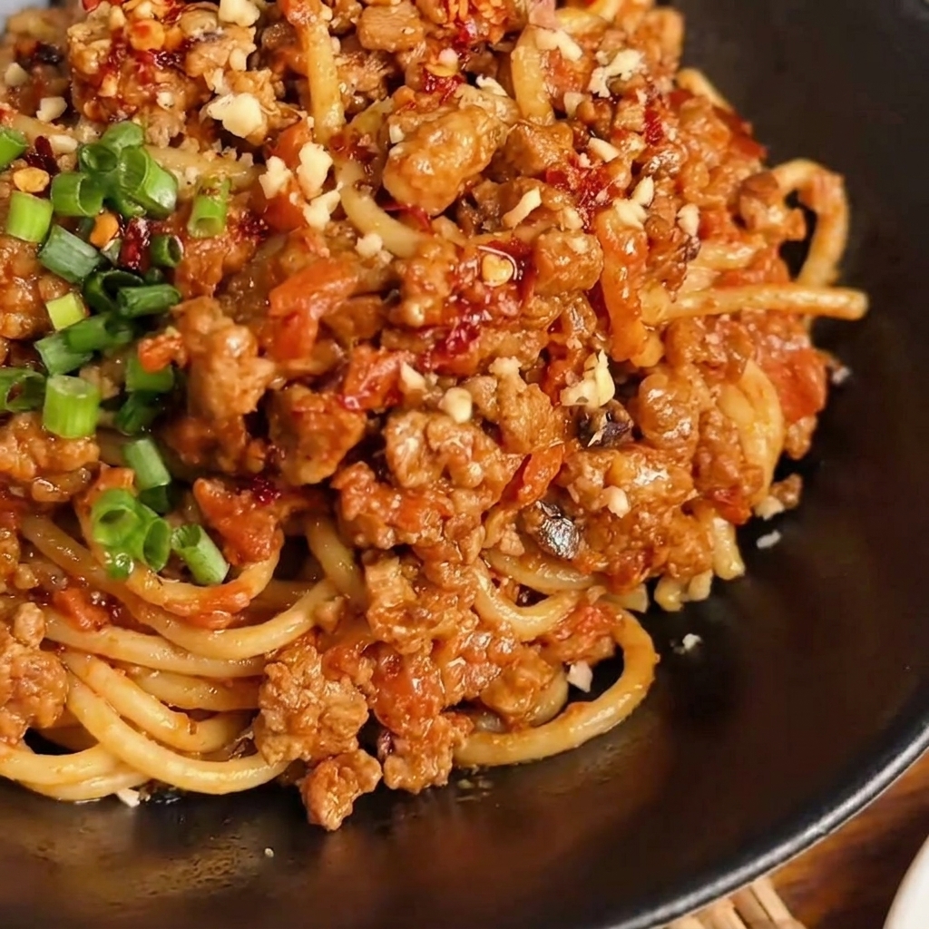 Añadiendo el puré de zanahoria a la sartén con la salsa de carne.