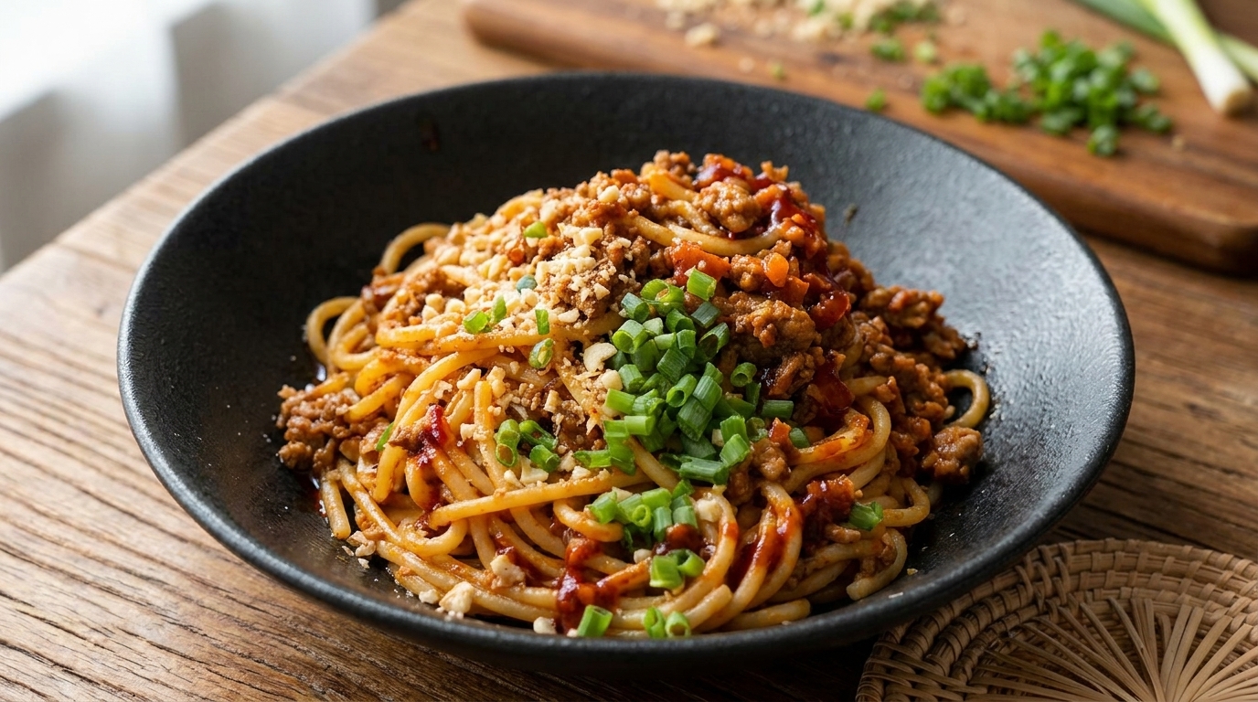 Espaguetis Dan Dan al estilo Sichuan