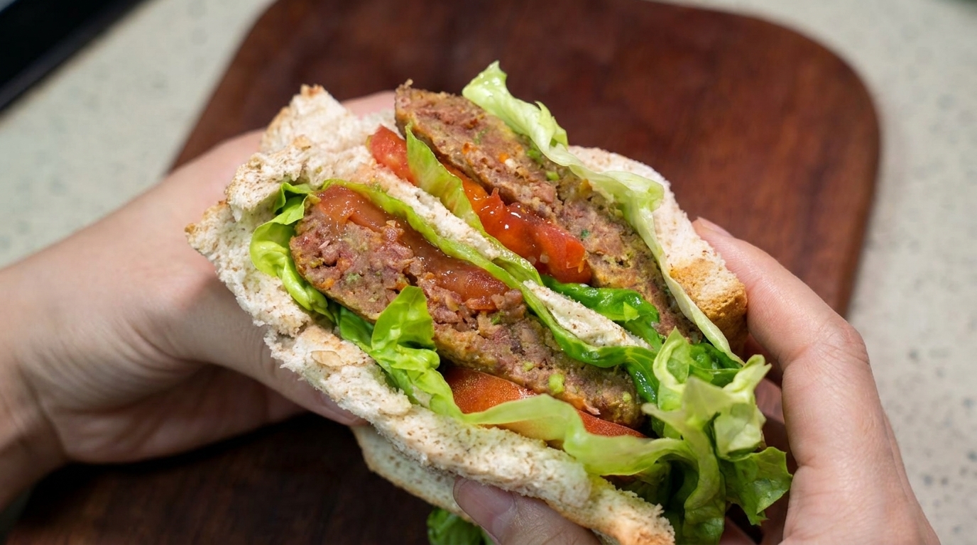 Sándwich Saludable de Hamburguesa de Carne Casera