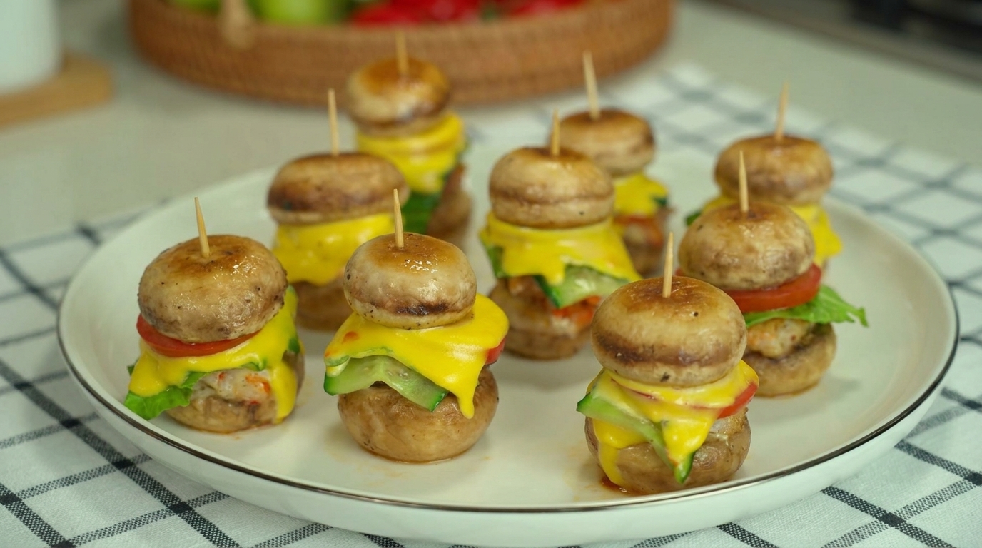 Mini hamburguesas jugosas de champiñones