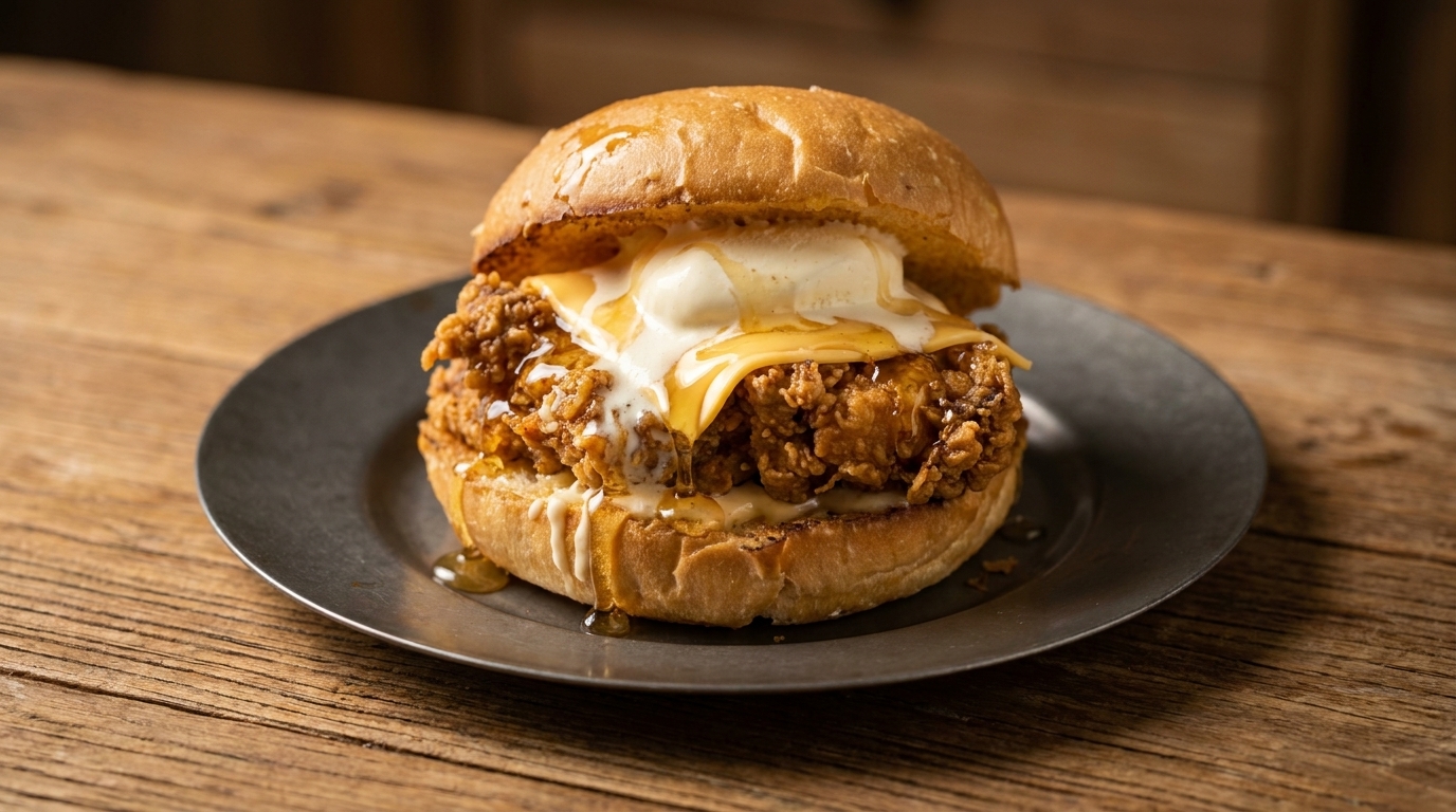 Hamburguesa de Pollo Frito y Helado