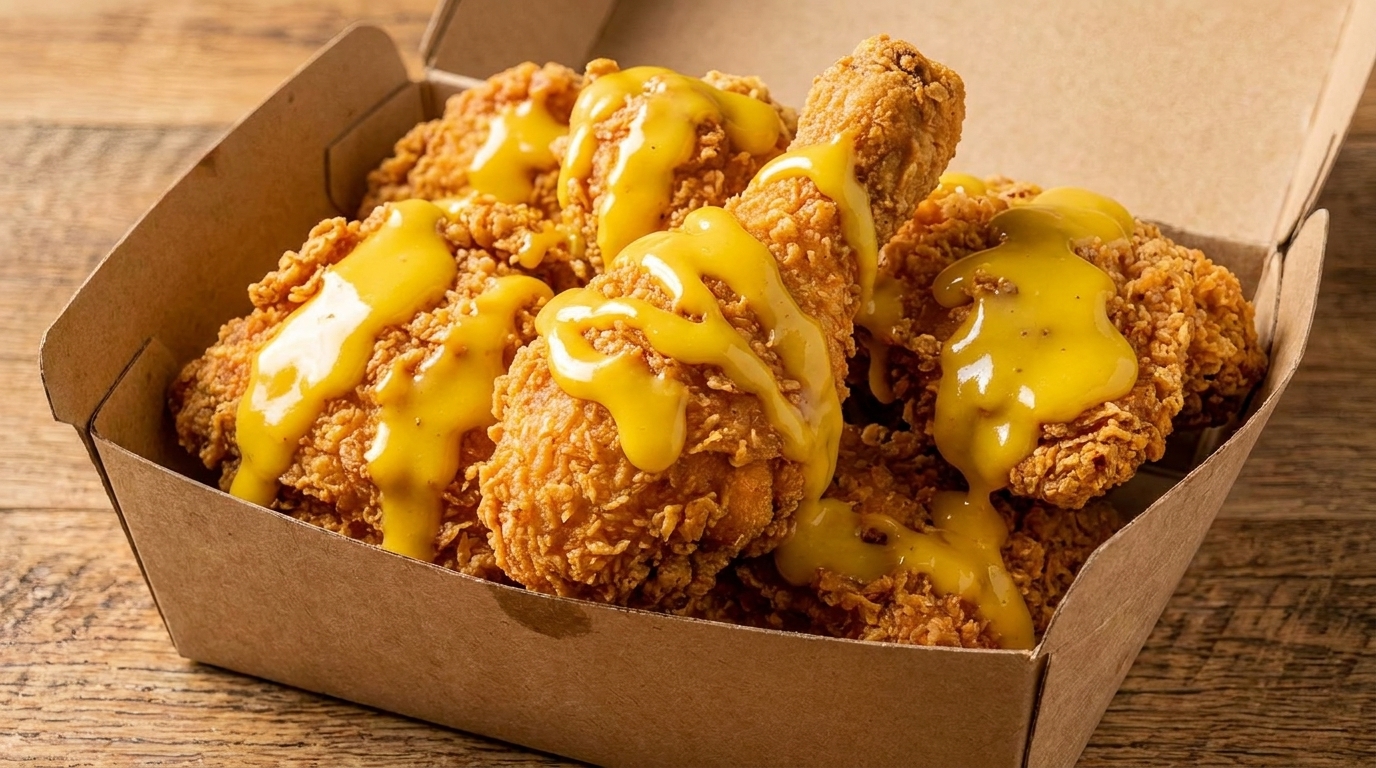 Pollo frito con salsa de mostaza y miel