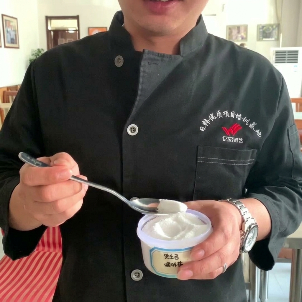 Una pequeña cantidad de sal siendo espolvoreada sobre la salsa de miel y mostaza terminada.