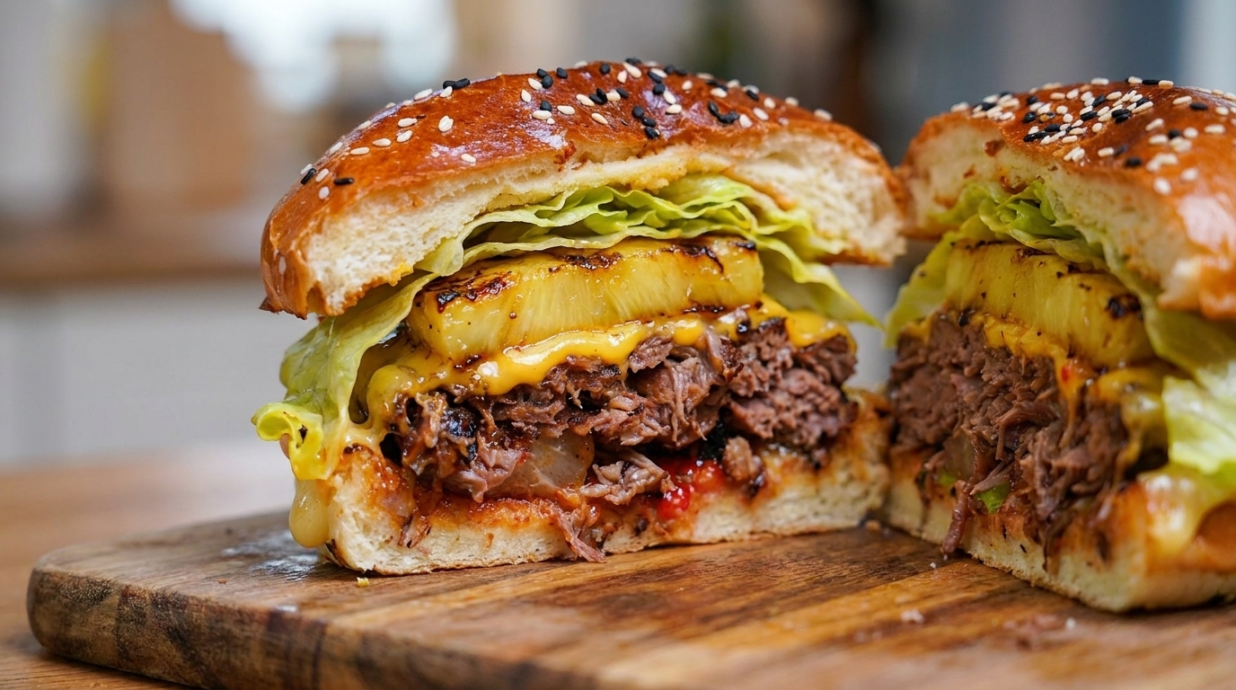 Hamburguesa Gourmet de Ternera Angus Ahumada y Piña a la Parrilla