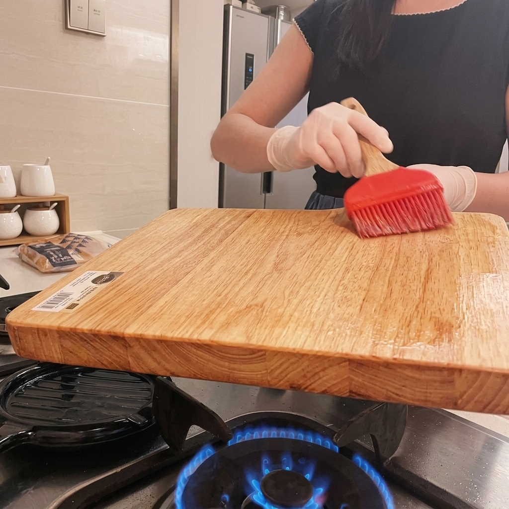 Mitades de pan de hamburguesa tostándose en una sartén seca hasta dorarse ligeramente.