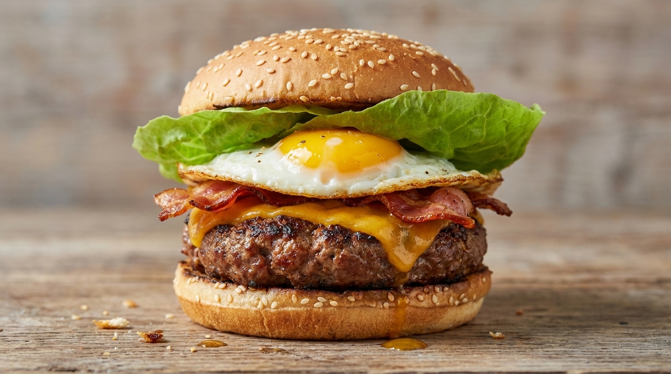 La Hamburguesa Definitiva: Carne Ahumada, Bacon y Huevo Frito