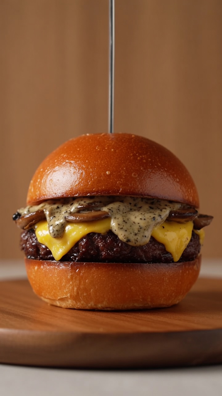 Hamburguesa Gourmet con Champiñones y Trufa Negra