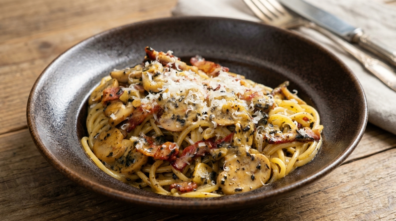 Pasta con Champiñones y Trufa