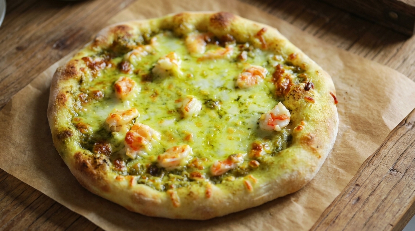 Pizza de Camarones al Pesto
