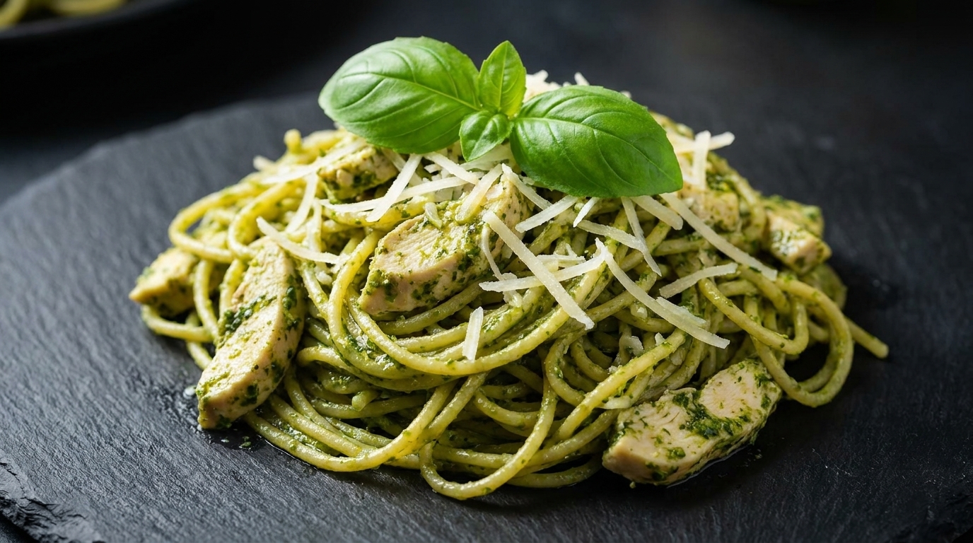 Espaguetis al Pesto con Pollo