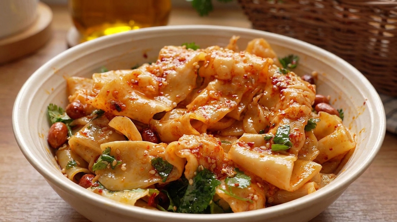 Fideos Estirados Picantes con Pasta de Camarones