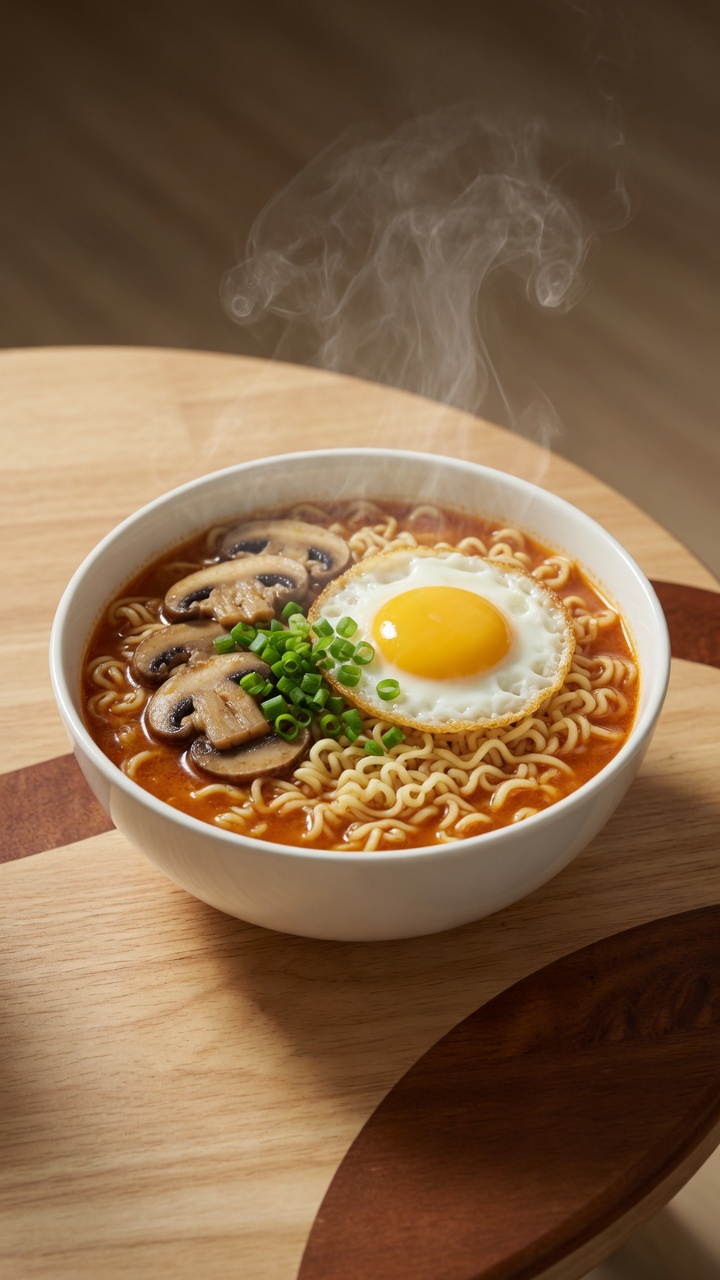 Fideos instantáneos con caldo sabroso de cabezas de camarón