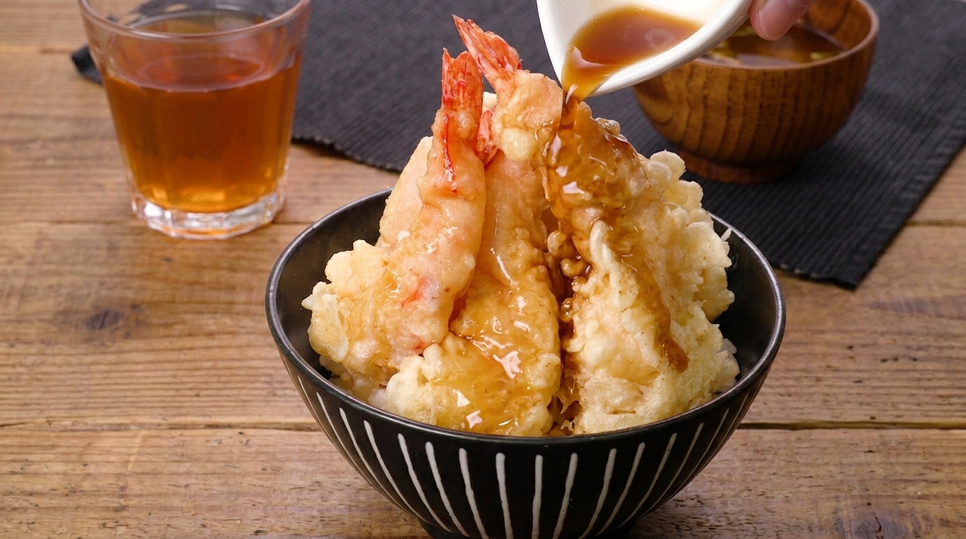 Auténtico Donburi de Tempura de Camarón (Ten-don)