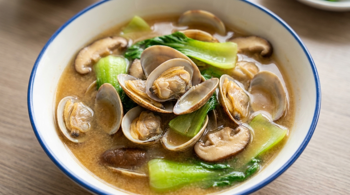 Sopa de Almejas y Champiñones con Pasta de Soja