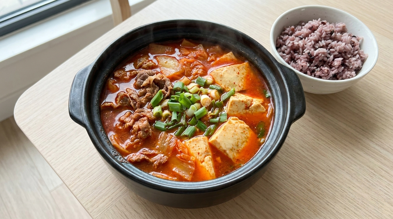 Sopa coreana picante de tofu baja en calorías