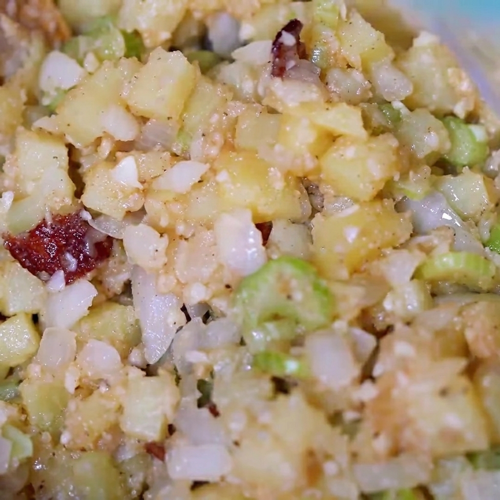 Nata vertiéndose en la sartén sobre la mezcla de verduras y tocino.