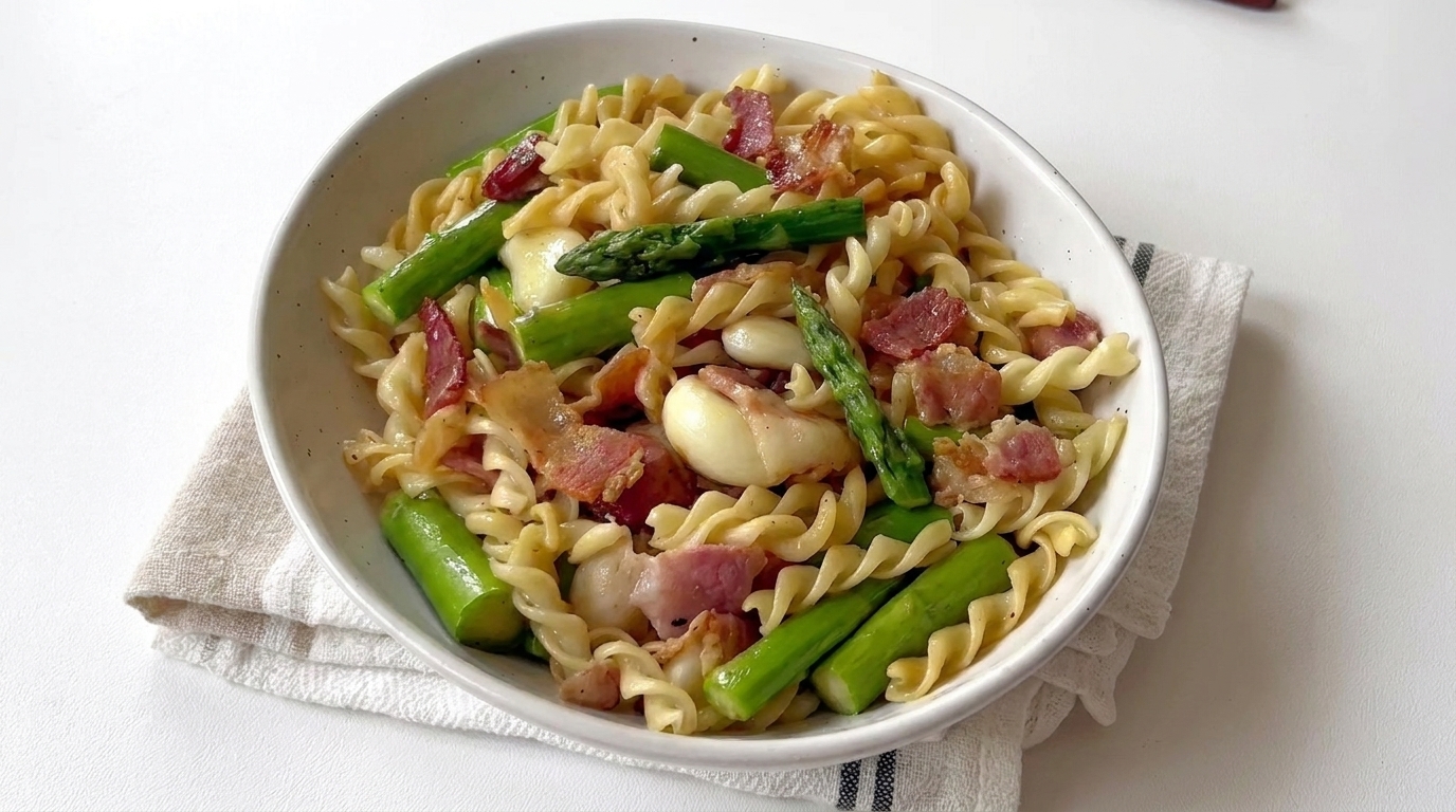 Fusilli con Espárragos y Bacon