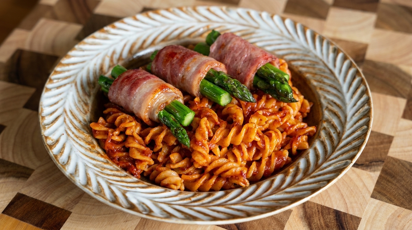 Espaguetis con Espárragos y Panceta