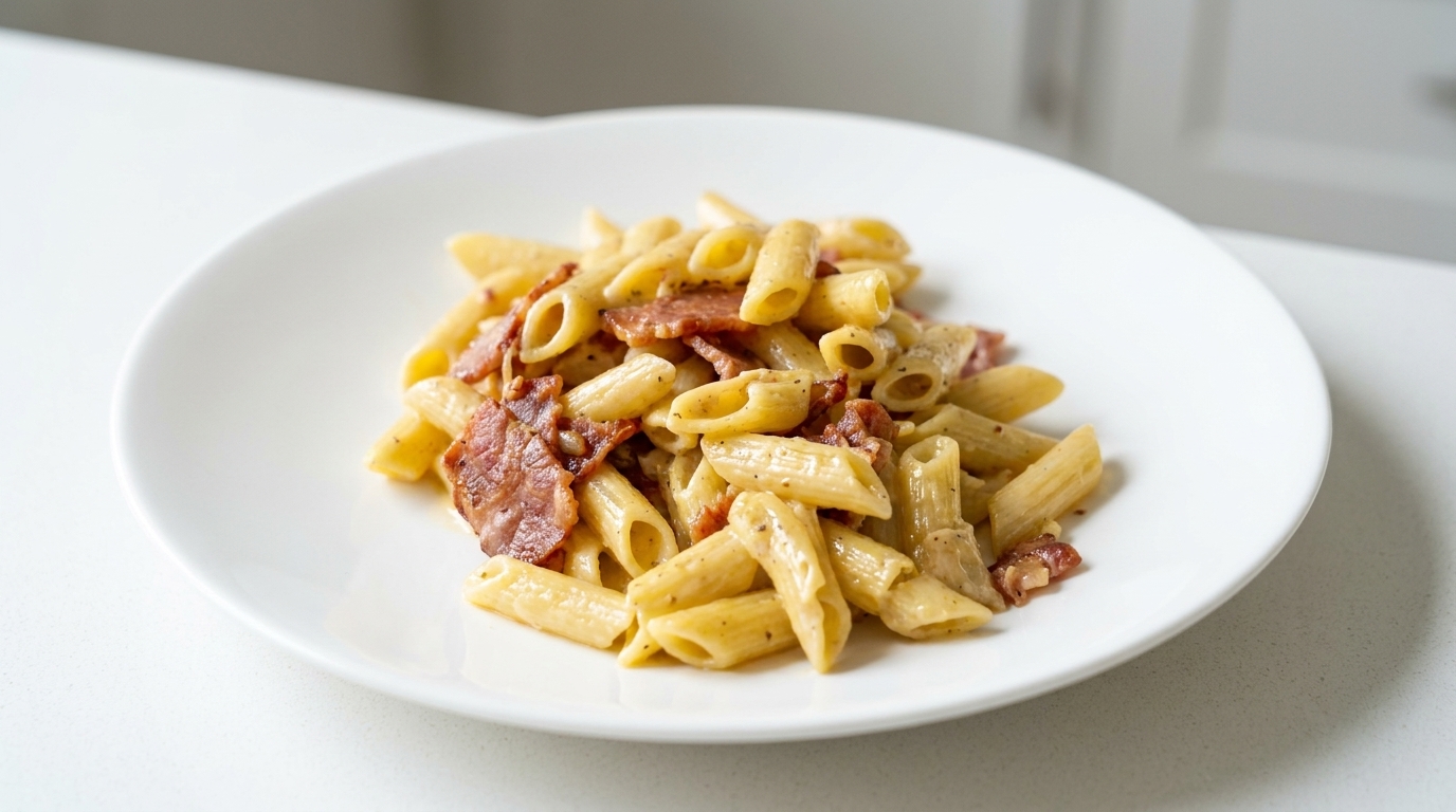 Pasta Penne Cremosa con Tocino