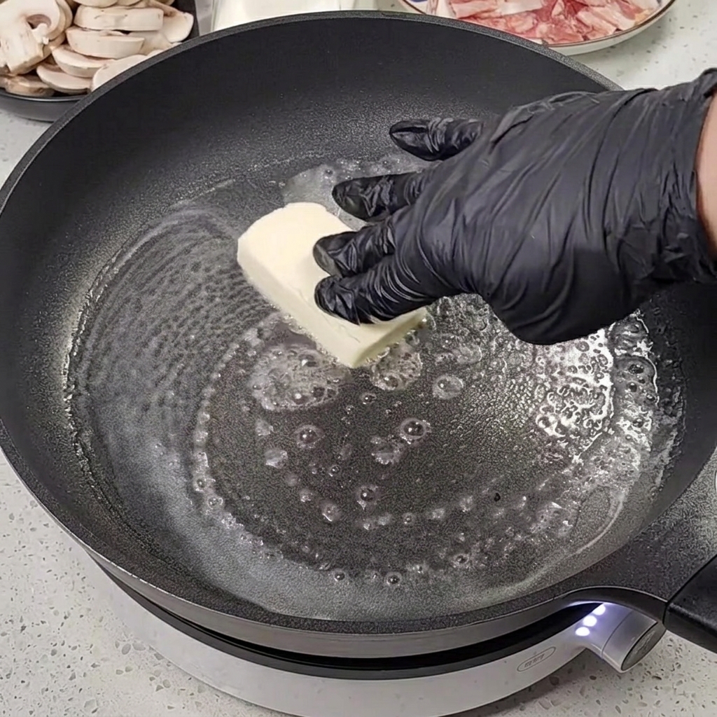 Mantequilla derritiéndose en una sartén caliente.