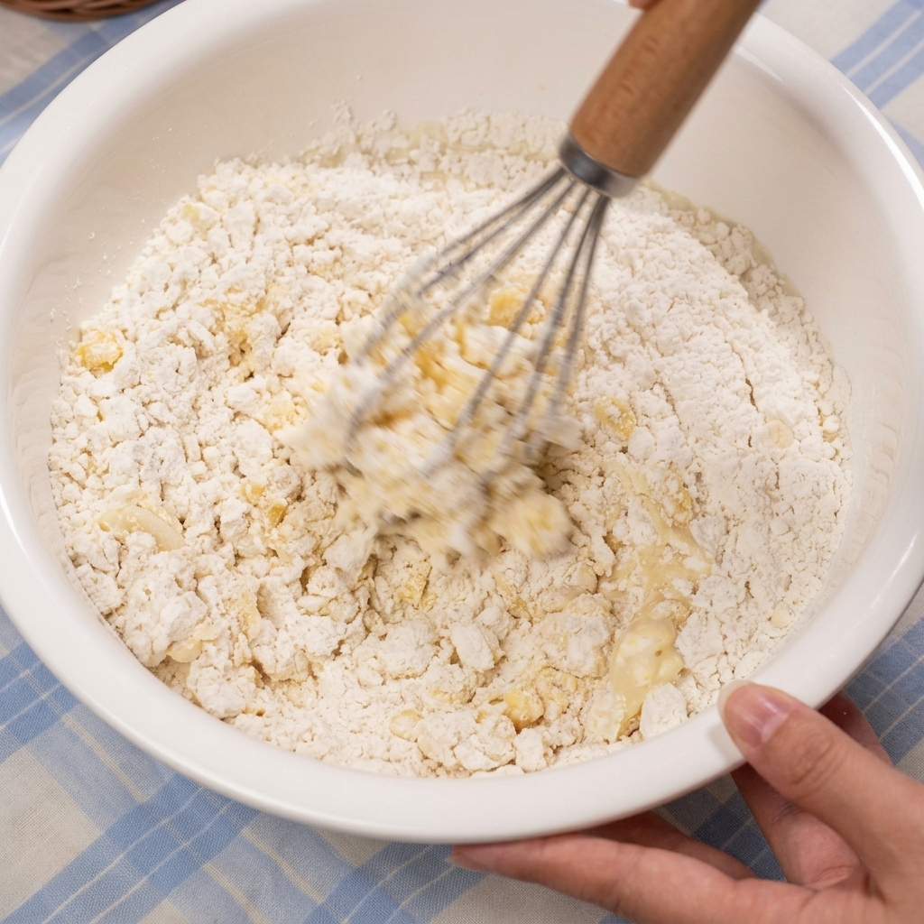 Mezclando los ingredientes en un bol grande con un batidor.
