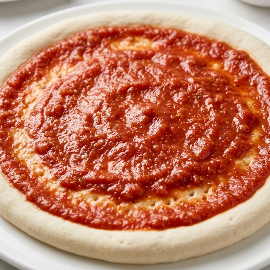 Esparciendo queso sobre la salsa de tomate.