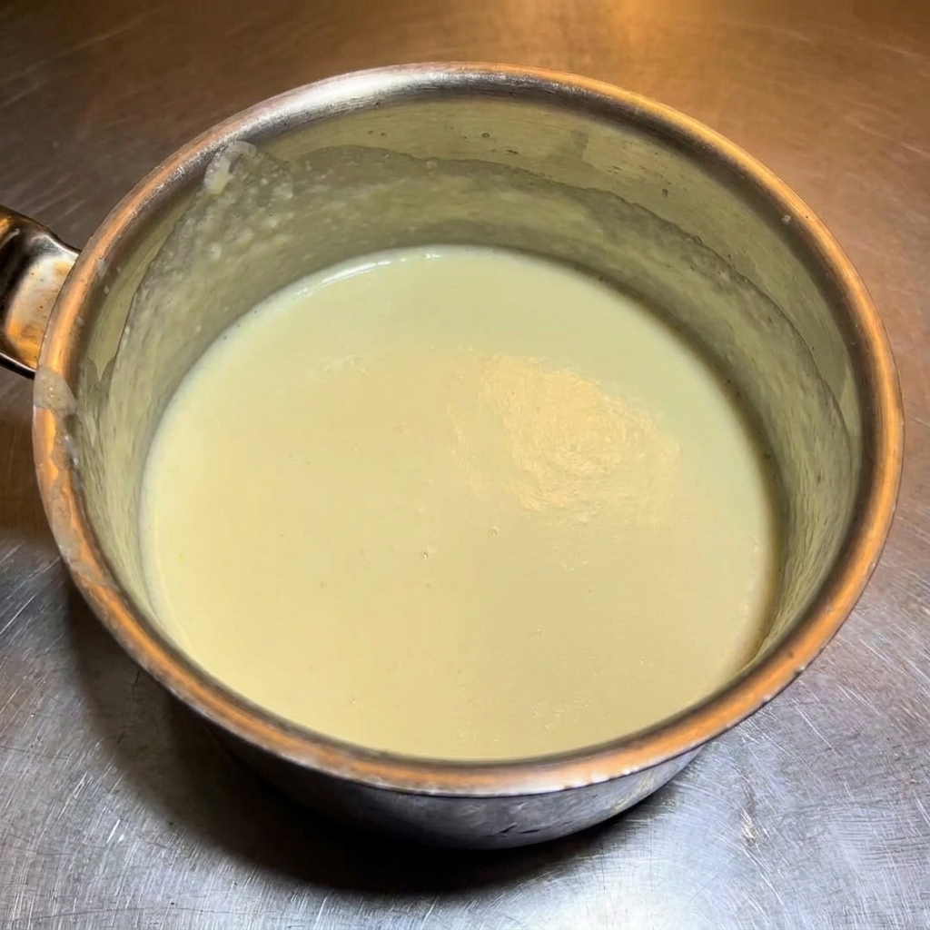 Queso parmesano rallado siendo vertido en una cacerola llena de una suave y caliente salsa blanca de queso.