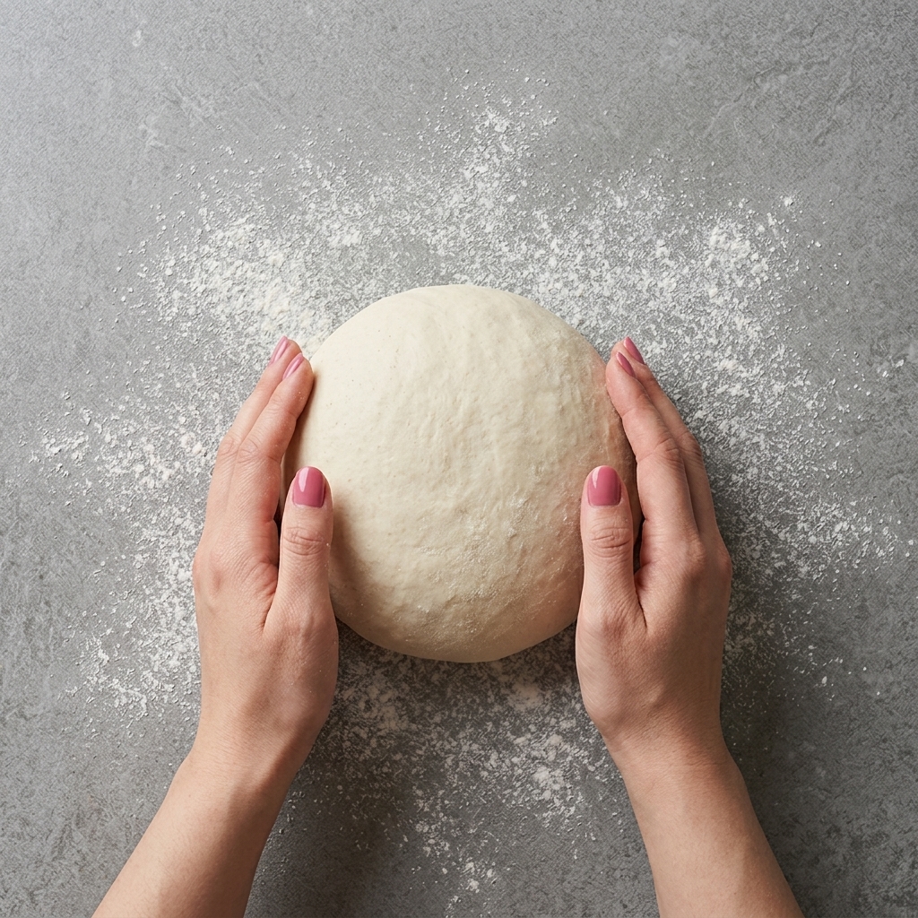 Masa formada bajándose a una cesta banneton circular forrada con una tela de lino.