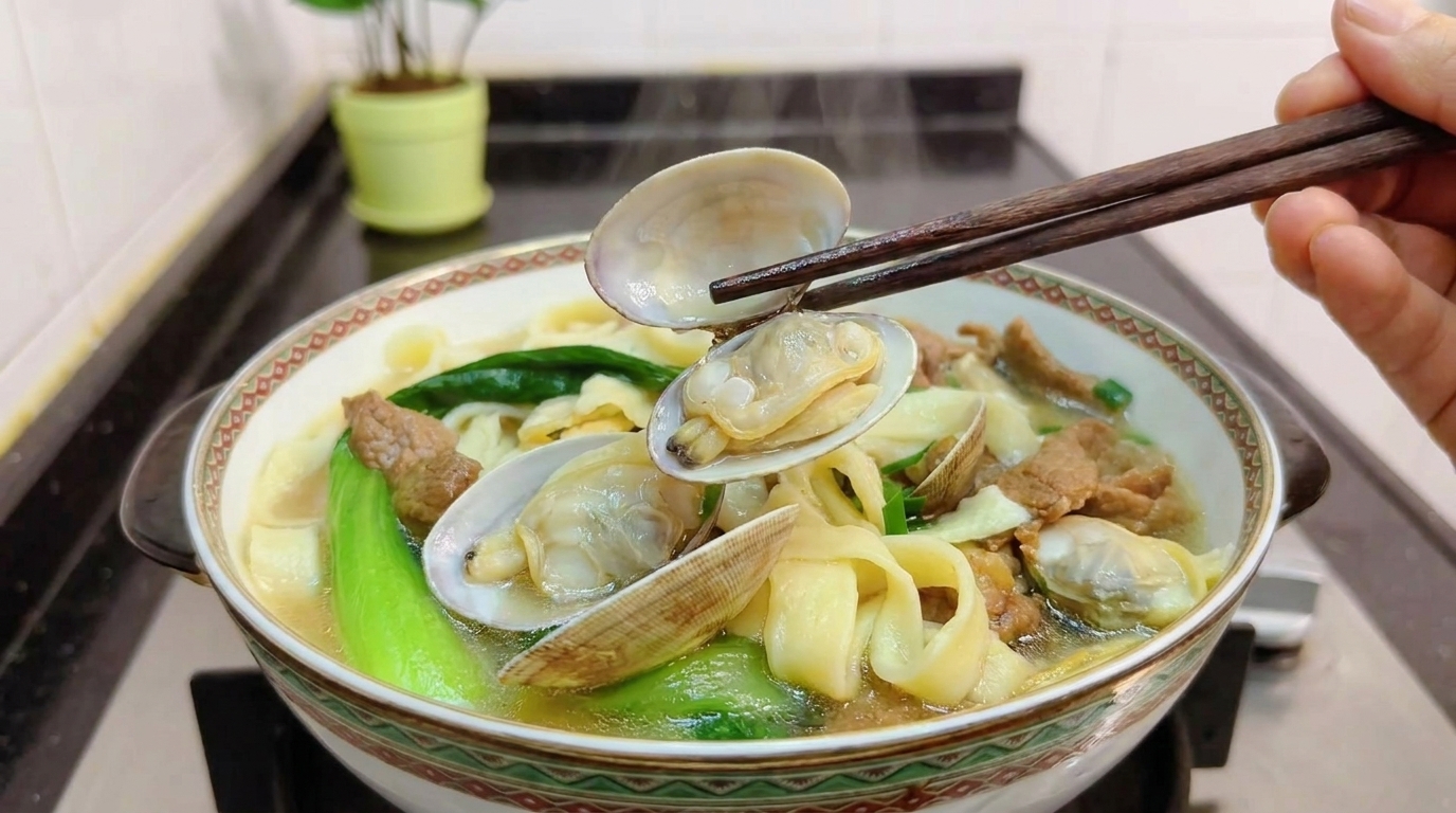 Sopa de Fideos con Almejas y Carne Magra