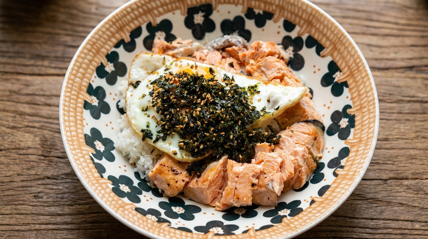 Bol de Arroz con Salmón Sellado al Microondas Fácil
