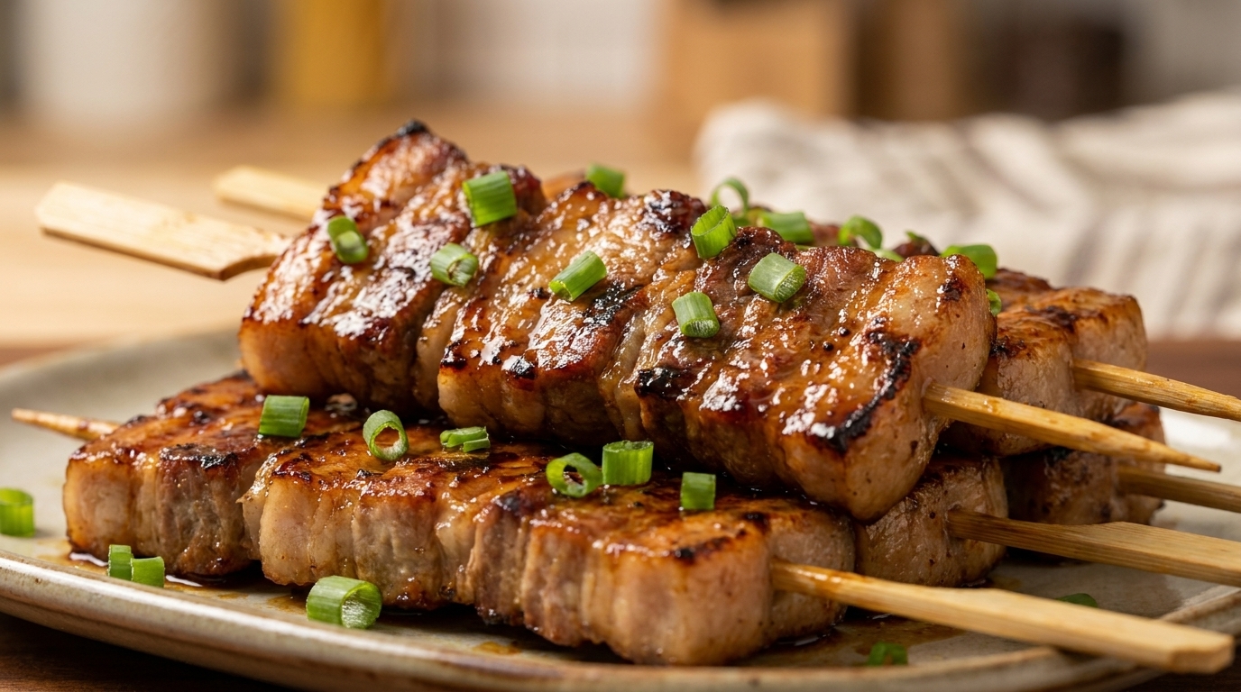 Brochetas de Panceta de Cerdo a la Parrilla