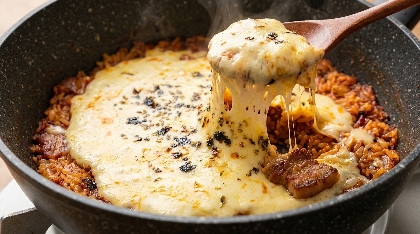 Arroz Frito Coreano con Panceta, Kimchi y Queso