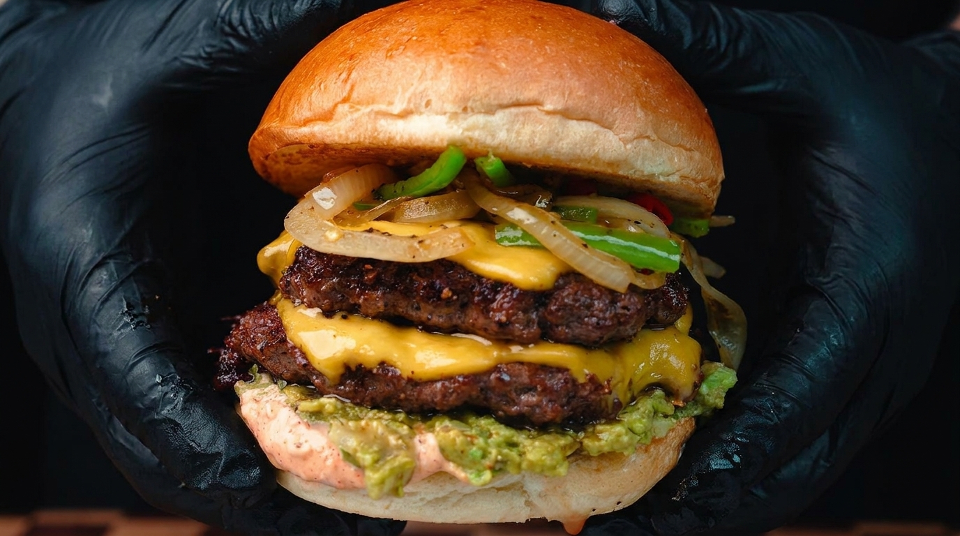 Hamburguesa Doble de Ternera con Queso y Toque Picante