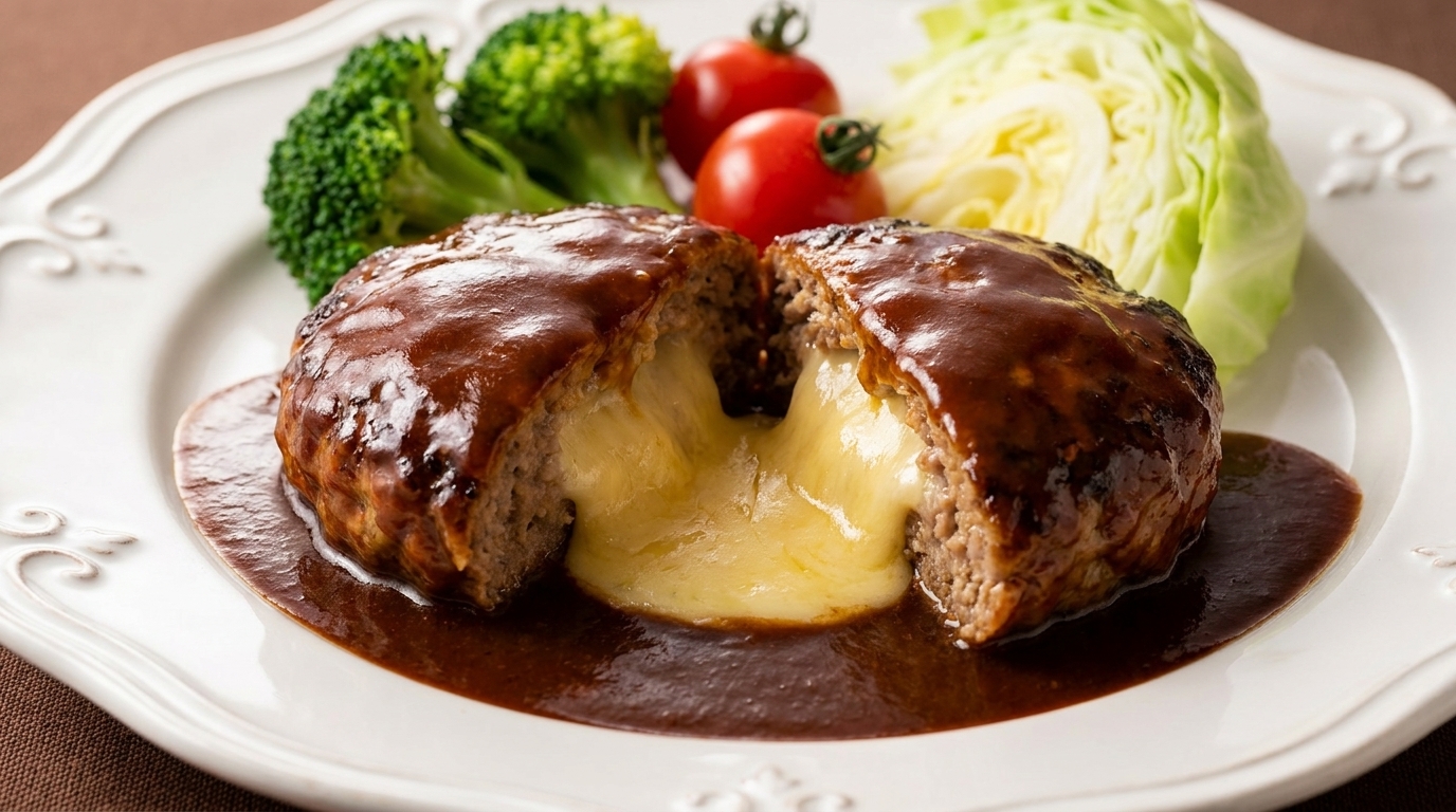 Hamburg Steak Japonés con Centro de Queso (Hambagu)