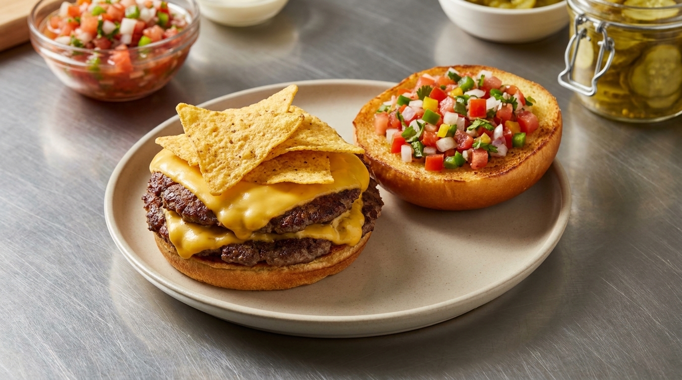 Hamburguesa Smash Doble con Chili Ahumado y Salsa Fresca