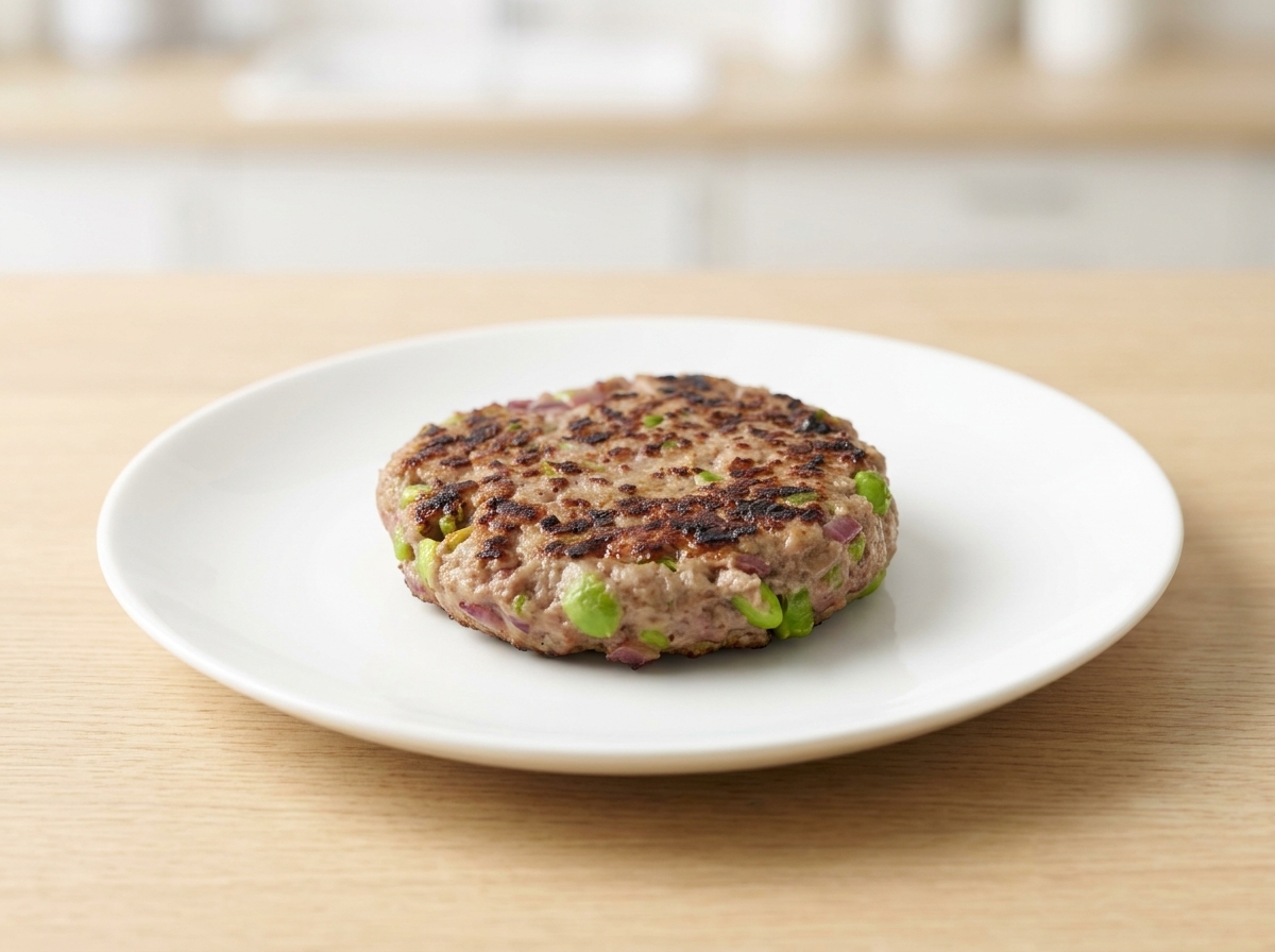 Un trozo de mantequilla derritiéndose sobre una carne de hamburguesa dorada en una sartén.